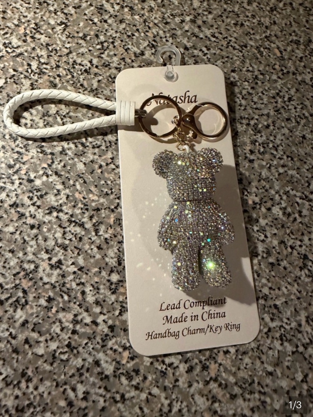 Natasha Couture Sparkling Crystal Teddy Bear Keychain - Silver